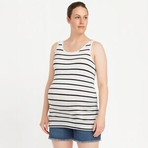 A Glow Maternity Black & White Striped Ruched Tank Top - Size XXL - NWT
